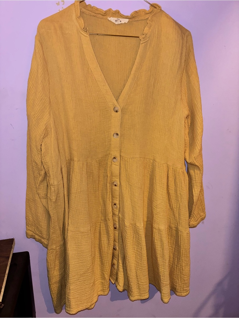 Mustard Yellow Button-Front Women's Dress